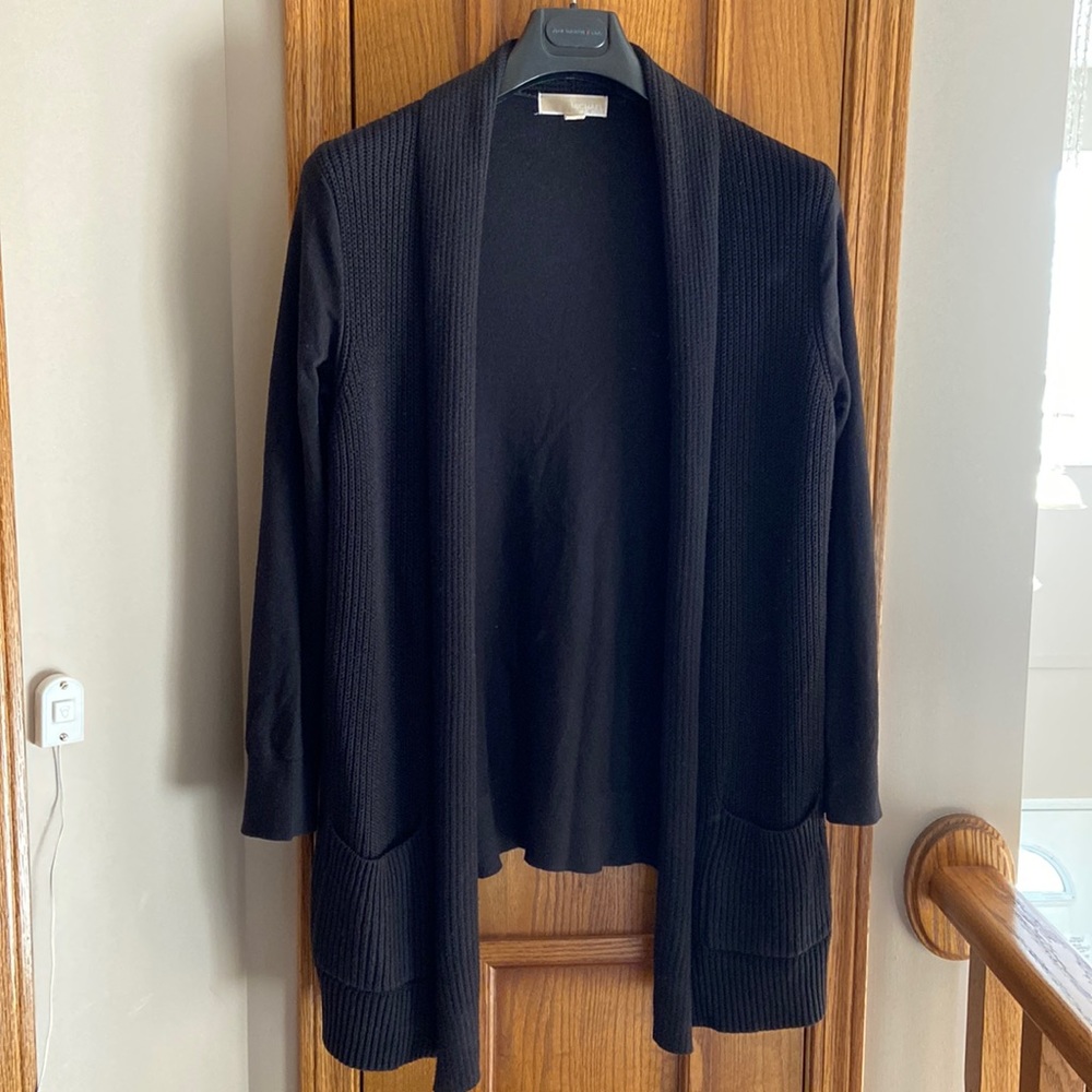 MICHAEL Michael Kors Black Open-Front Ribbed Cardigan - Picture 1 of 6